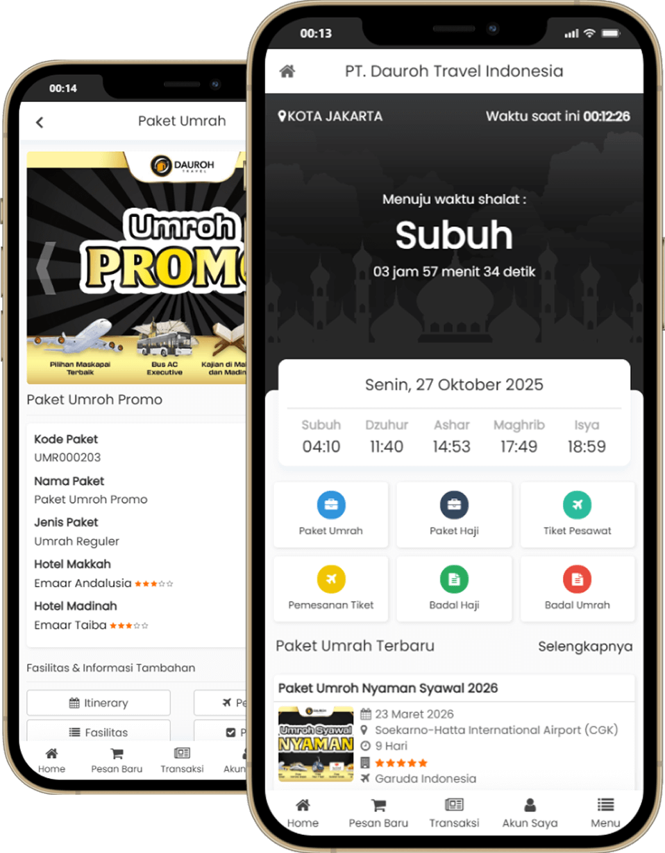 Tampilan aplikasi Dauroh Travel